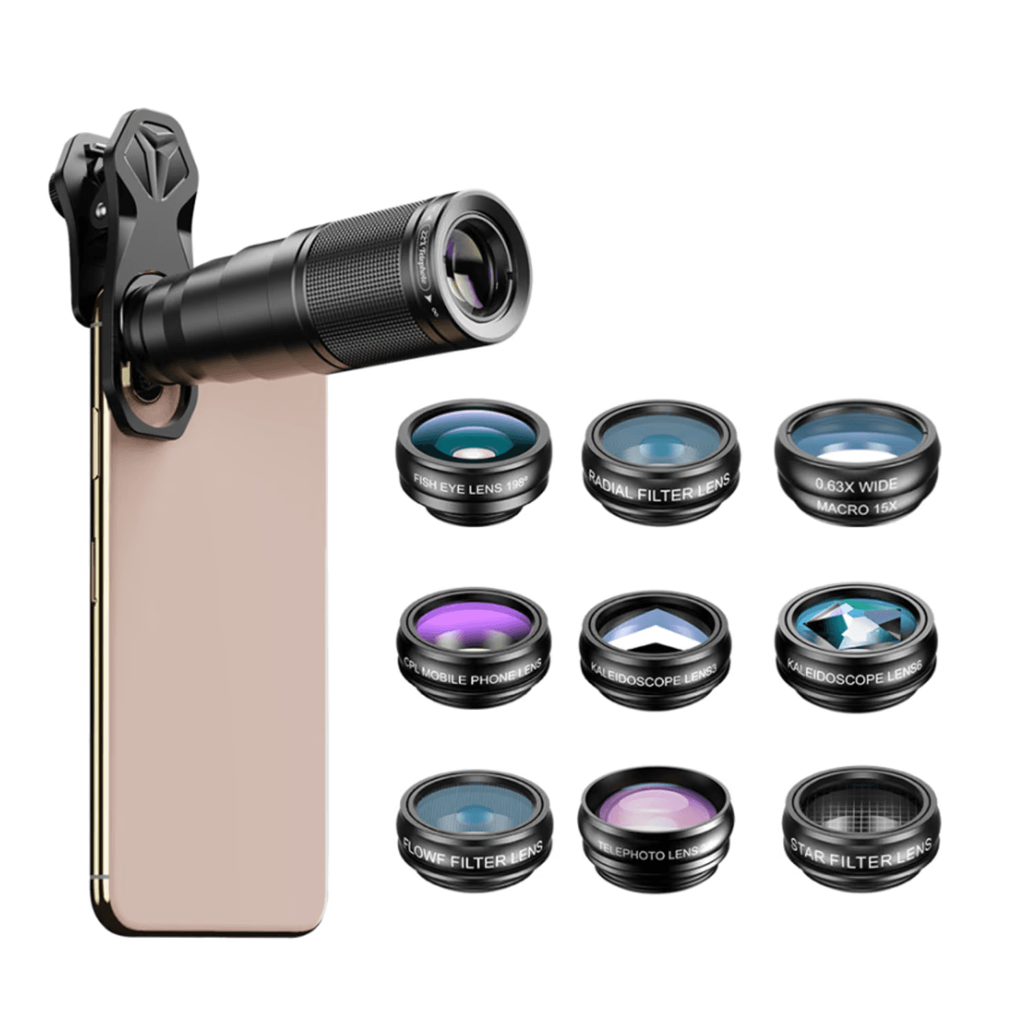 APEXEL 22X, 10 in 1 Mobile Telescope Lens Kit (Angle, Macro & Fisheye Lenses) for Smartphones & iPhones image 1